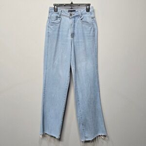 Womens Wide Leg Jeans SZ 8 Relaxed Light Wash High Rise Raw Hem‎ Baggy Oversized